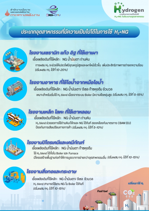 ประเภทอุตสาหกรรมที่มีความเป็นไปได้ในการใช้ H2 และ NG